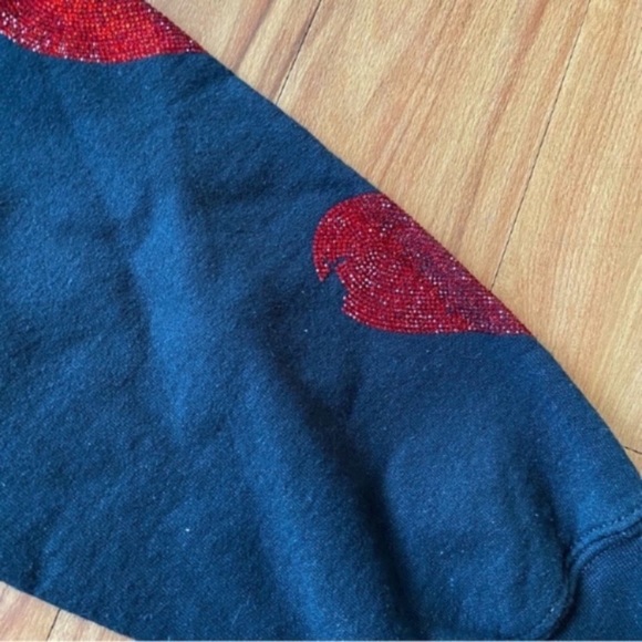 Carmar Los Angeles Black Crew Neck Sweatshirt Red Studded Heart Sleeves Size SML - Picture 16 of 16